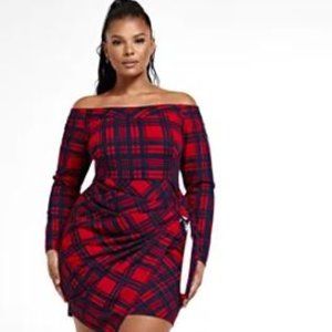 LEAH OFF THE SHOULDER PLAID DRESS